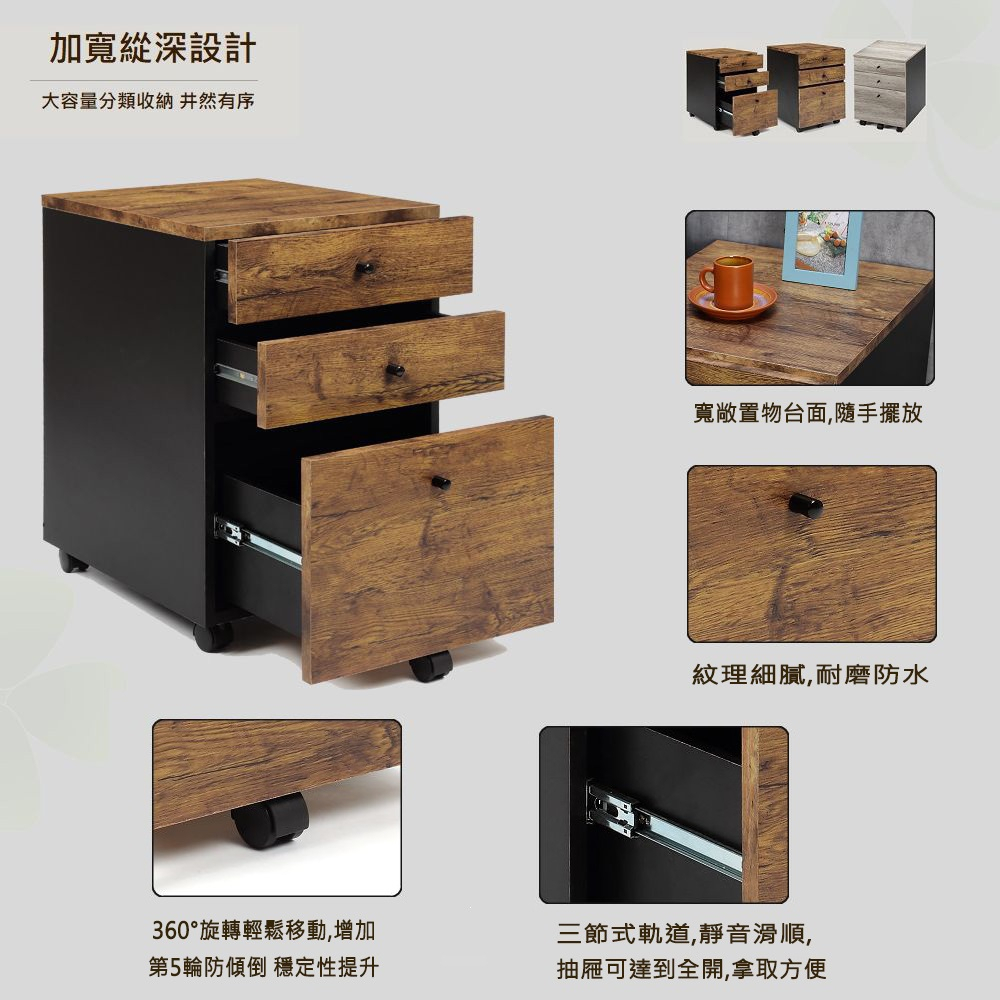 【HomeMax】復古木紋活動公文櫃/檔案櫃/抽屜櫃/收納櫃/床頭櫃/置物/工業風/二色 ★台灣製造●＜D01-006＞, , large