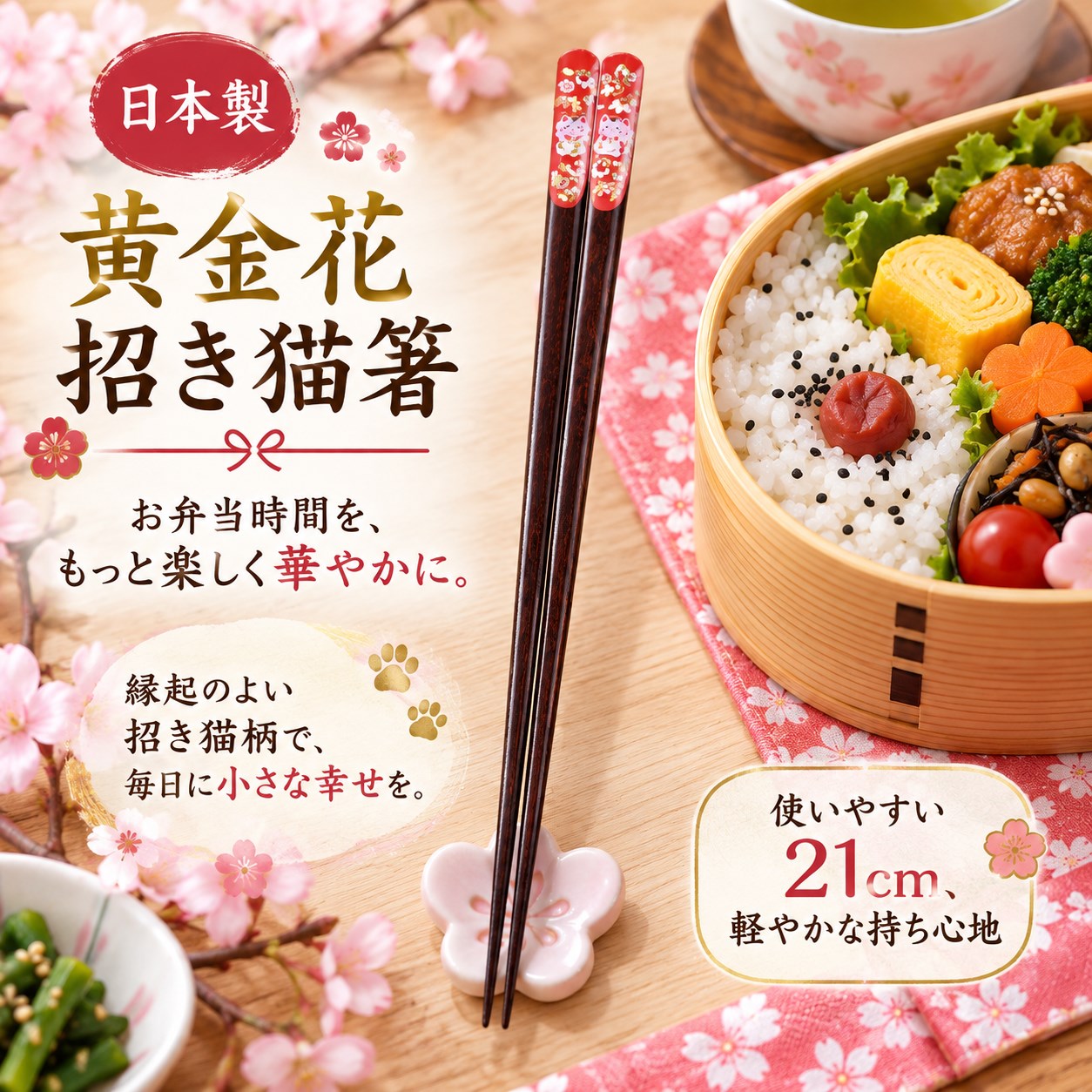 【HIYASU日安工坊】日本工藝箸-黃金招財貓 21cm, , large