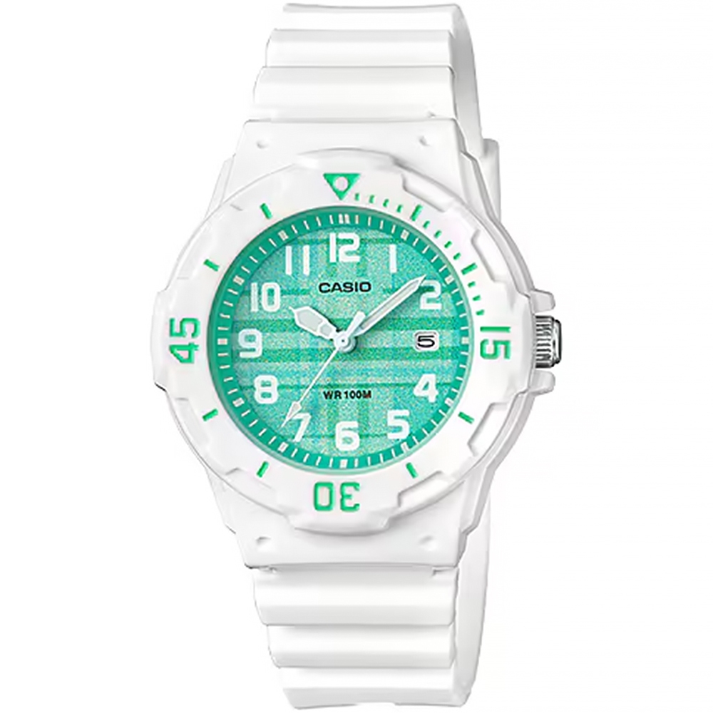 CASIO 卡西歐 格紋迷你女錶-綠x白 LRW-200H-3CV, , large