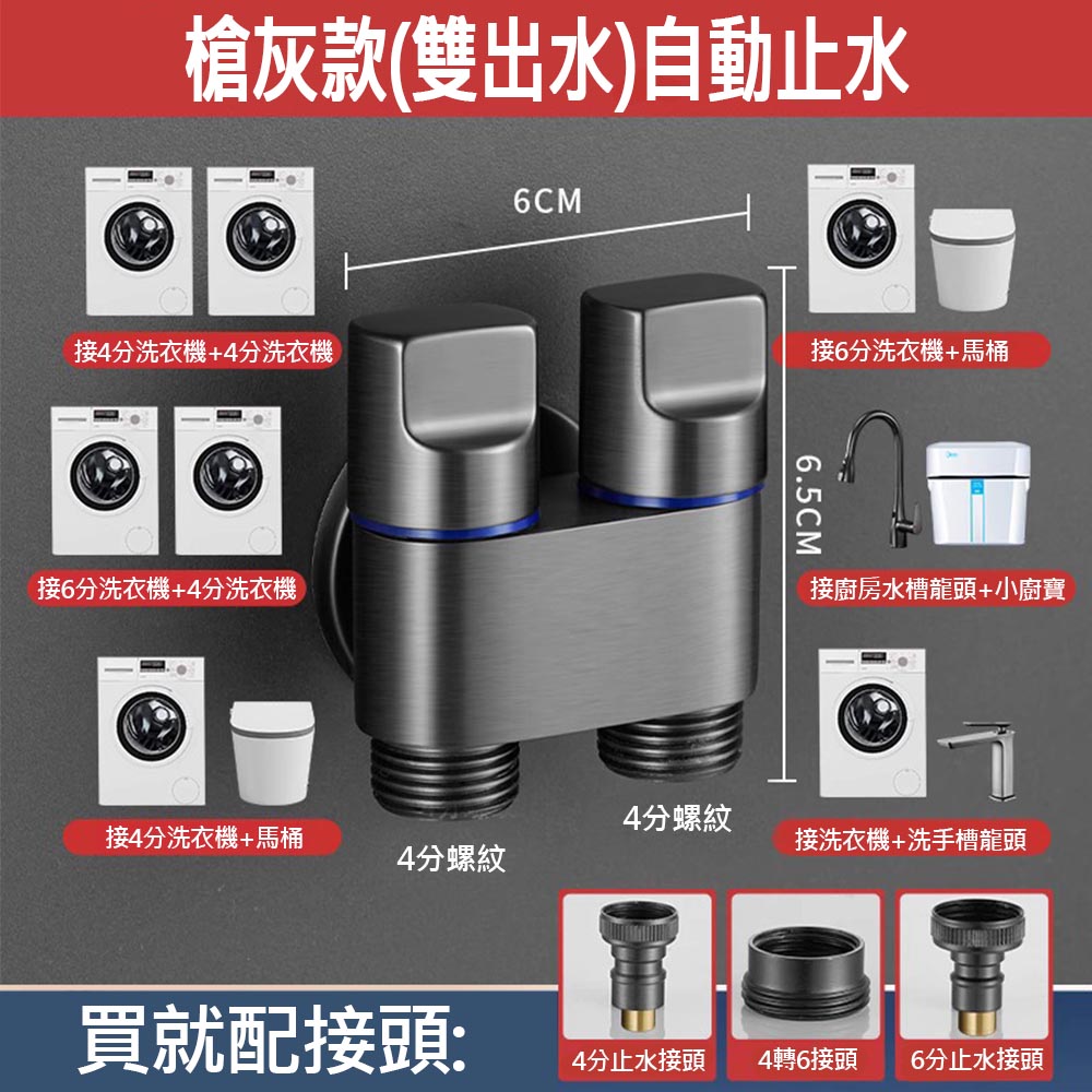 Washing machine with water shut-off valve and dual water outlet., , large