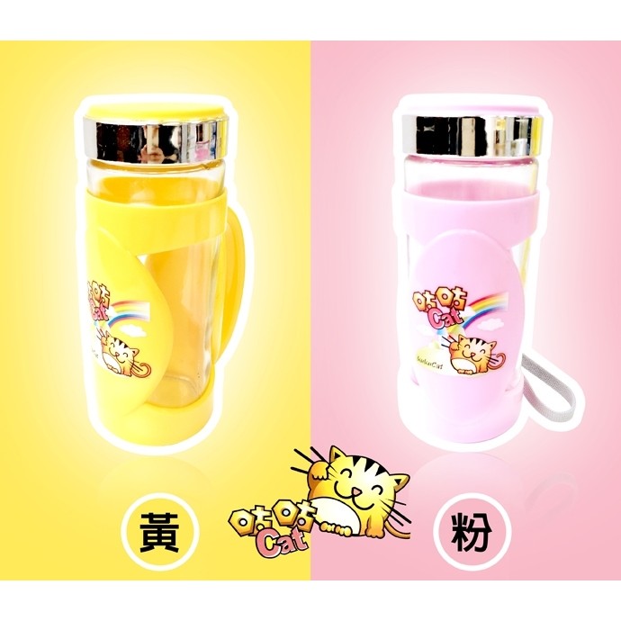 GS MALL 台灣製造 一組2入 400cc 咕咕貓玻璃水杯 咕咕貓水瓶 玻璃水杯 馬克杯 玻璃水壺 冷水壺 隨身杯, , large