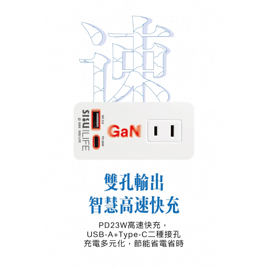 《福利品》23W Type-C快充壁插 安全插座分接 中繼延長線 吾白しろ 2P插孔 USB快充壁插, , large