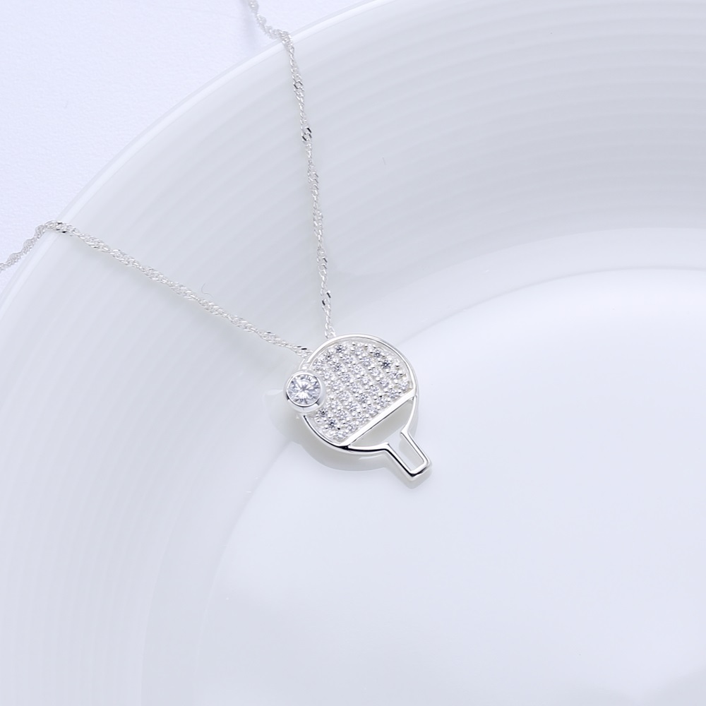 【Angel & Me】Table Tennis Racket 5A CZ s925 sterling silver necklace gift, , large