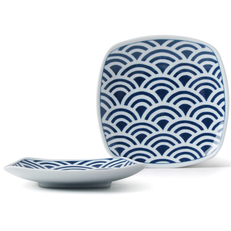 [豐名日本餐具] 5.0"輕量四圓角盤 青海波 有田燒 / C05PL4-124-BB, , large