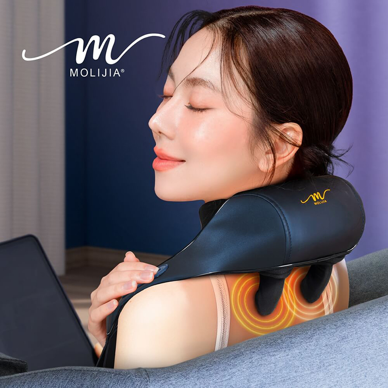 【MOLIJIA 魔力家】M637 無線免手持-充電式肩頸按摩帶-黑曜藍, 黑曜藍, large