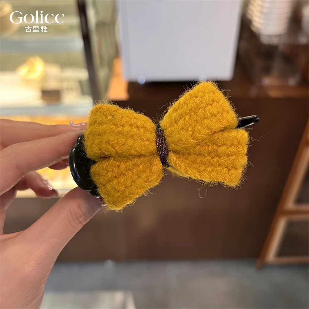 【Gulicc】古莉可 髮夾 毛呢蝴蝶結丸子頭抓夾, , large