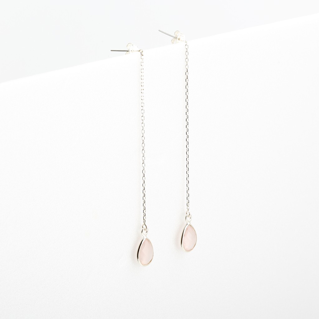 【Angel & Me】簡約 水滴 粉晶 Rose Quartz s925 純銀 耳鍊 耳環, , large