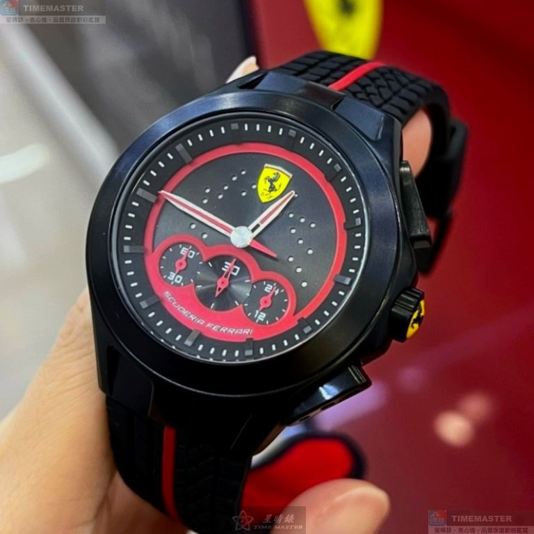 [星晴錶業]FERRARI手錶,46mm,FE00110黑色錶面黑錶殼深黑色精鋼錶帶款, , large