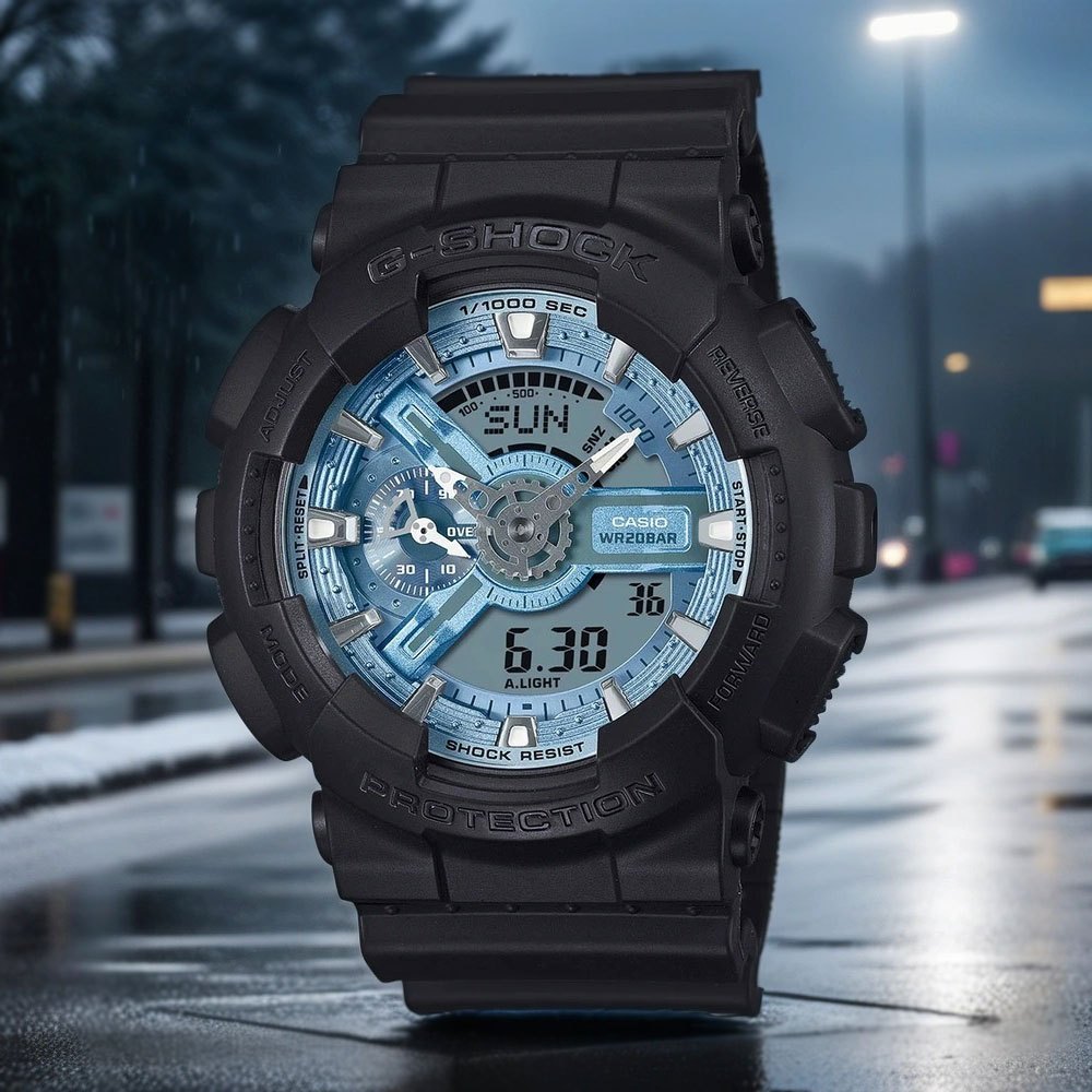 CASIO 卡西歐 G-SHOCK 冰藍色雙顯運動手錶 GA-110CD-1A2, , large