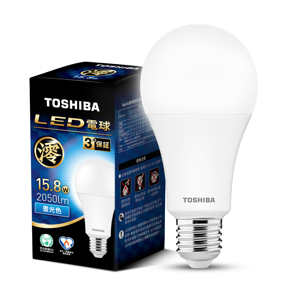 【TOSHIBA 東芝】4入組 澪系列 LED燈泡 15.8W 3年保固 高流明 節能標章(晝光色/燈泡色/自然色), , large