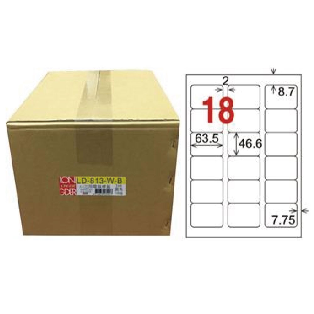 【龍德】LONGDER 三用電腦標籤 A4 18格 圓角46.6*63.5mm白色1000張/箱 LD-813-W-B(適用雷射、噴墨、影印), , large