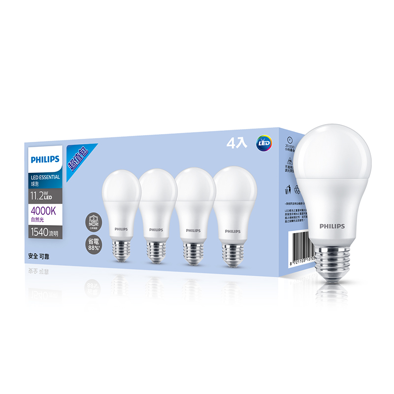 飛利浦11.2W LED球泡四入超值包, , large