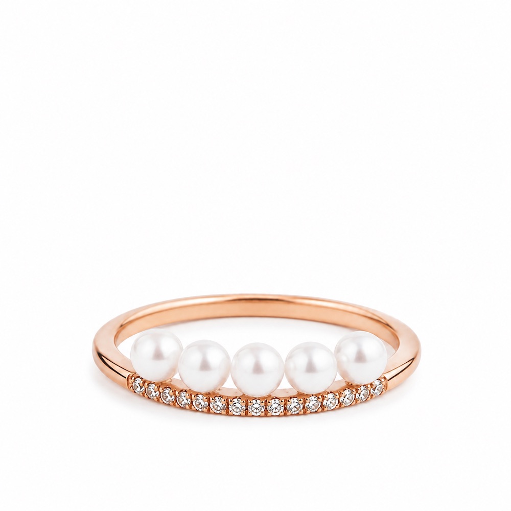 【A'jane】 18K玫瑰金 柔光序列 珍珠排鑽戒指 A012409-001-52, , large