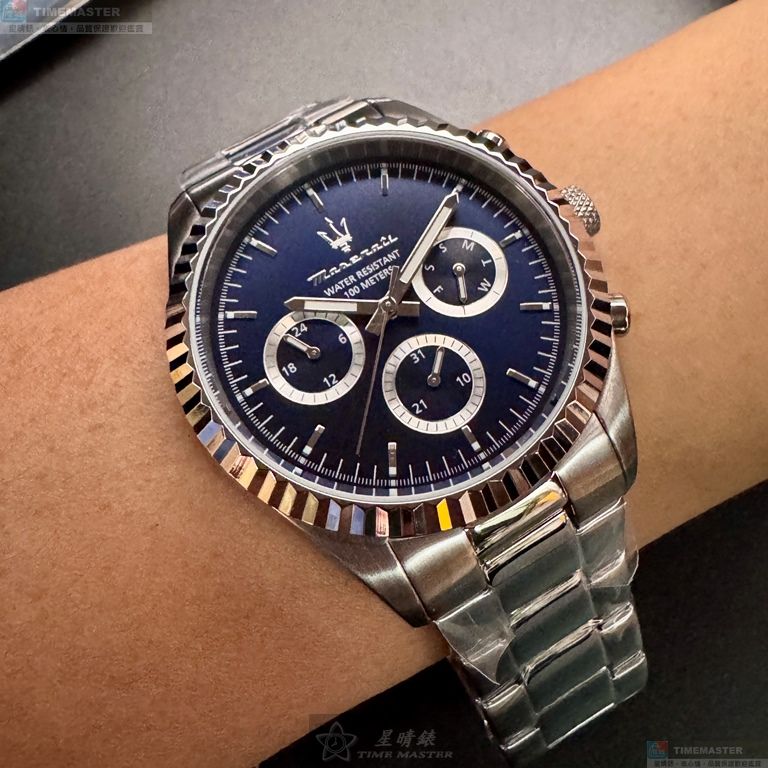 [星晴錶業]MASERATI手錶,44mm,R8853100022寶藍色錶面銀錶殼銀色精鋼錶帶款, , large