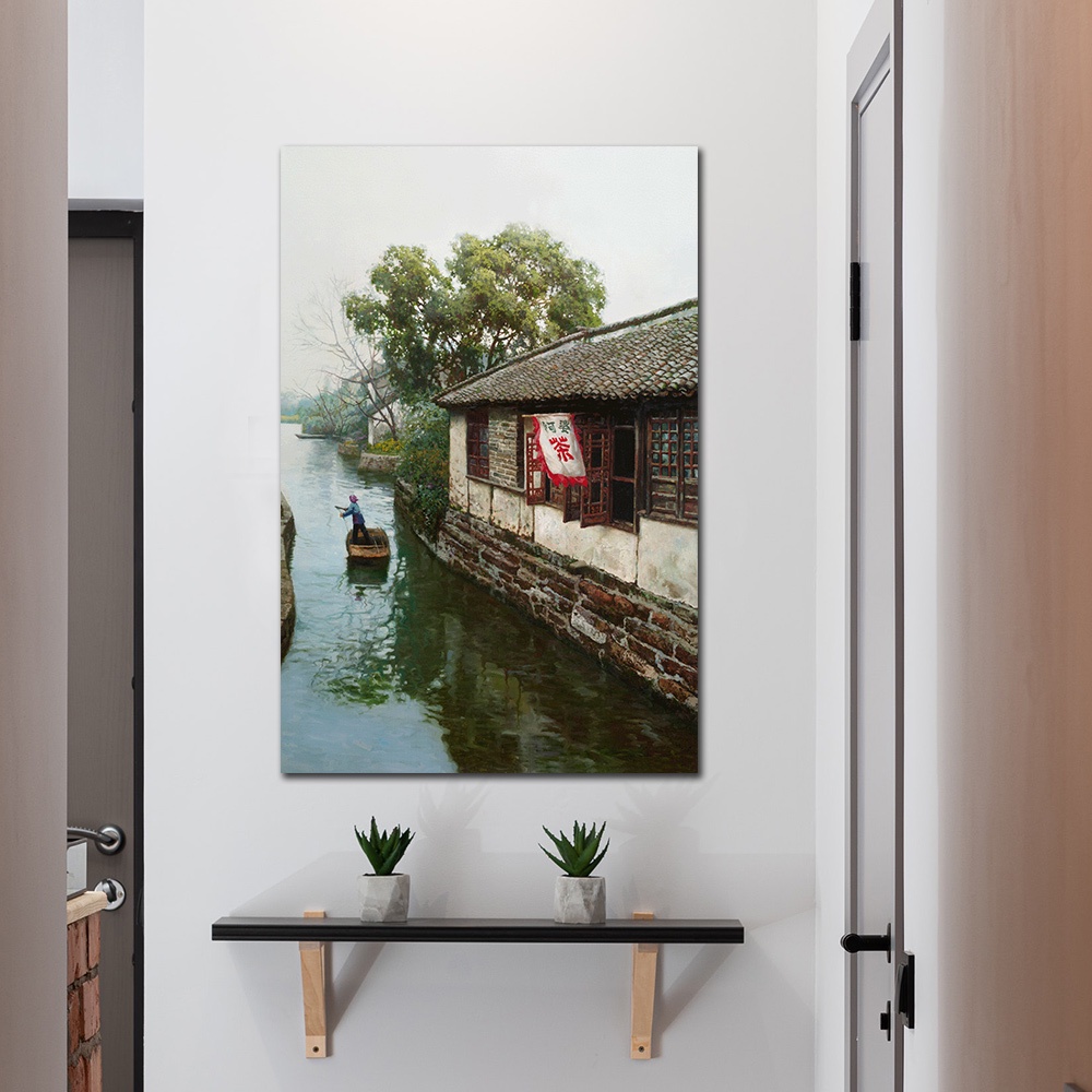 【御畫房】江南水鄉 國家一級畫師手繪油畫60&times;90cm(VF-29), , large