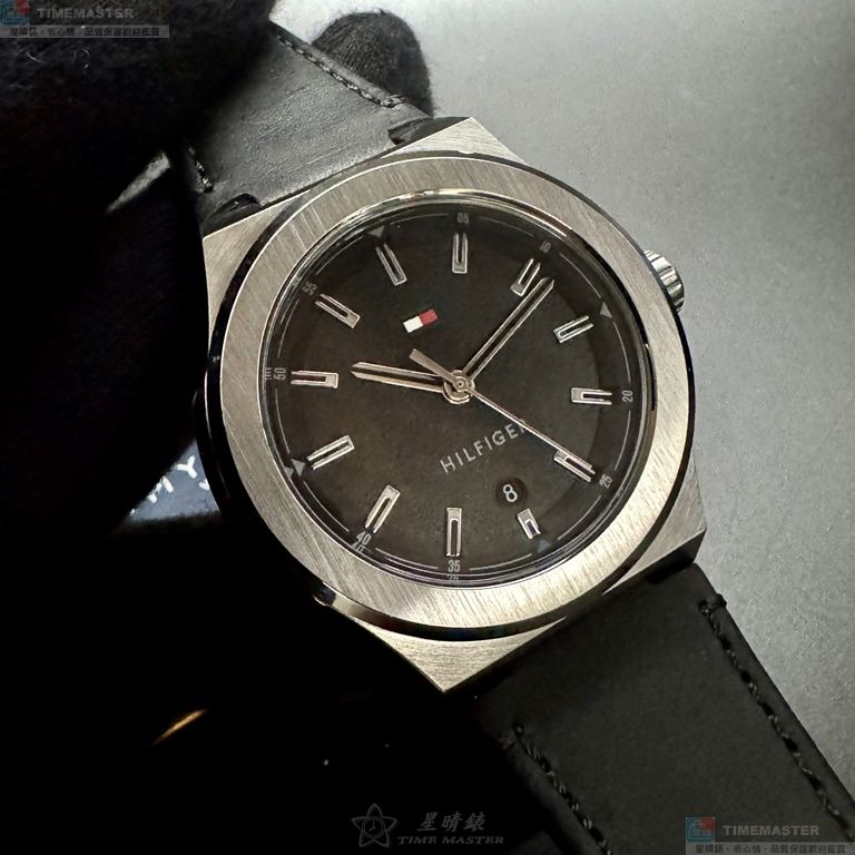 [星晴錶業]TommyHilfiger手錶,44mm,TH00074黑色錶面銀錶殼深黑色真皮皮革錶帶款, , large