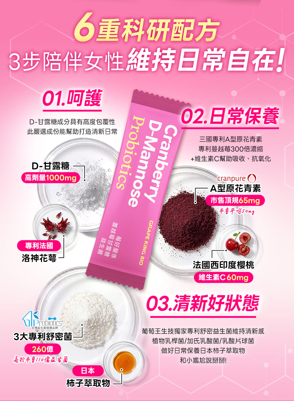 【葡萄王】 莓好關係蔓越莓甘露糖益生菌2g*30條/盒 x 1入組(私密保養), , large
