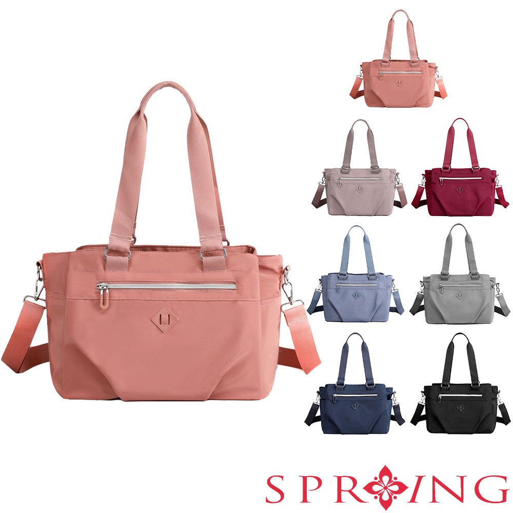 SPRING-學院風肩背斜背2用包防潑水耐磨耐刮三層大方包-多色, , large