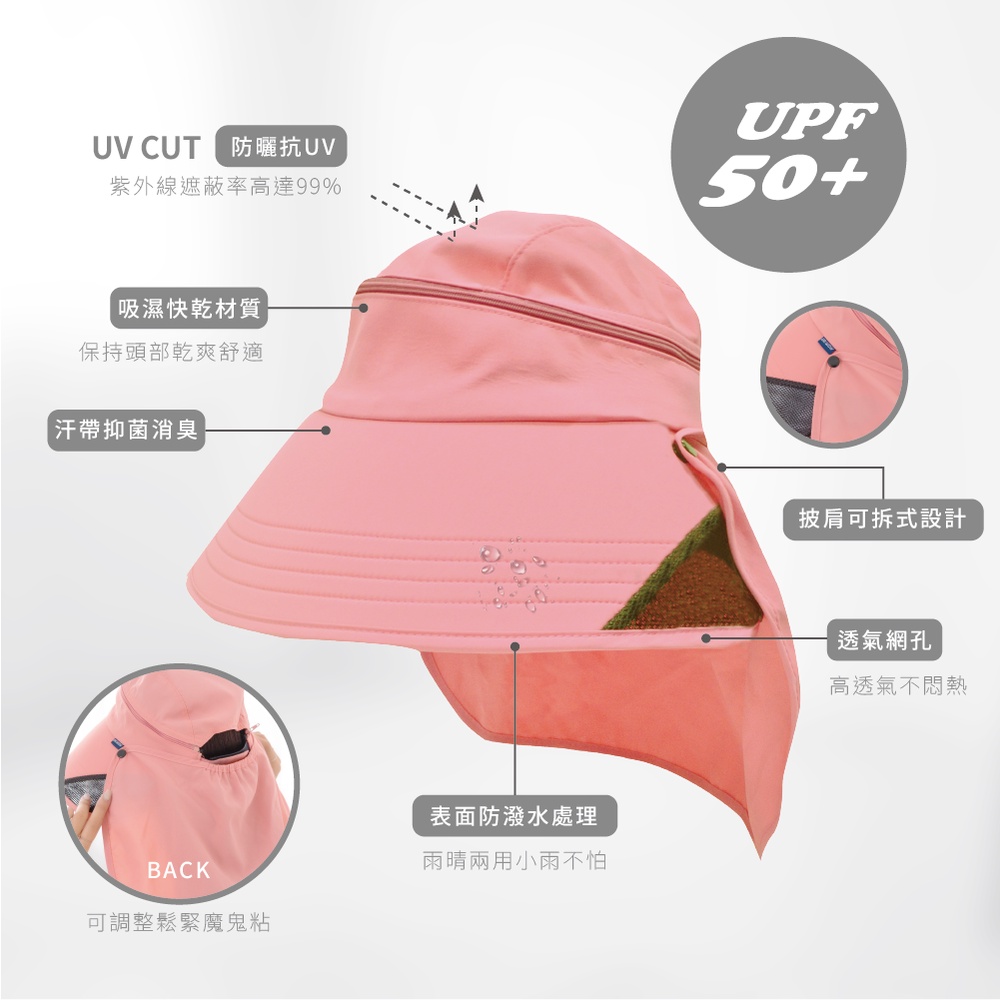 【現貨】MIT台灣製DR.WOW 多功能可拆式休閒帽 防曬 遮陽 登山帽 DR6127, , large