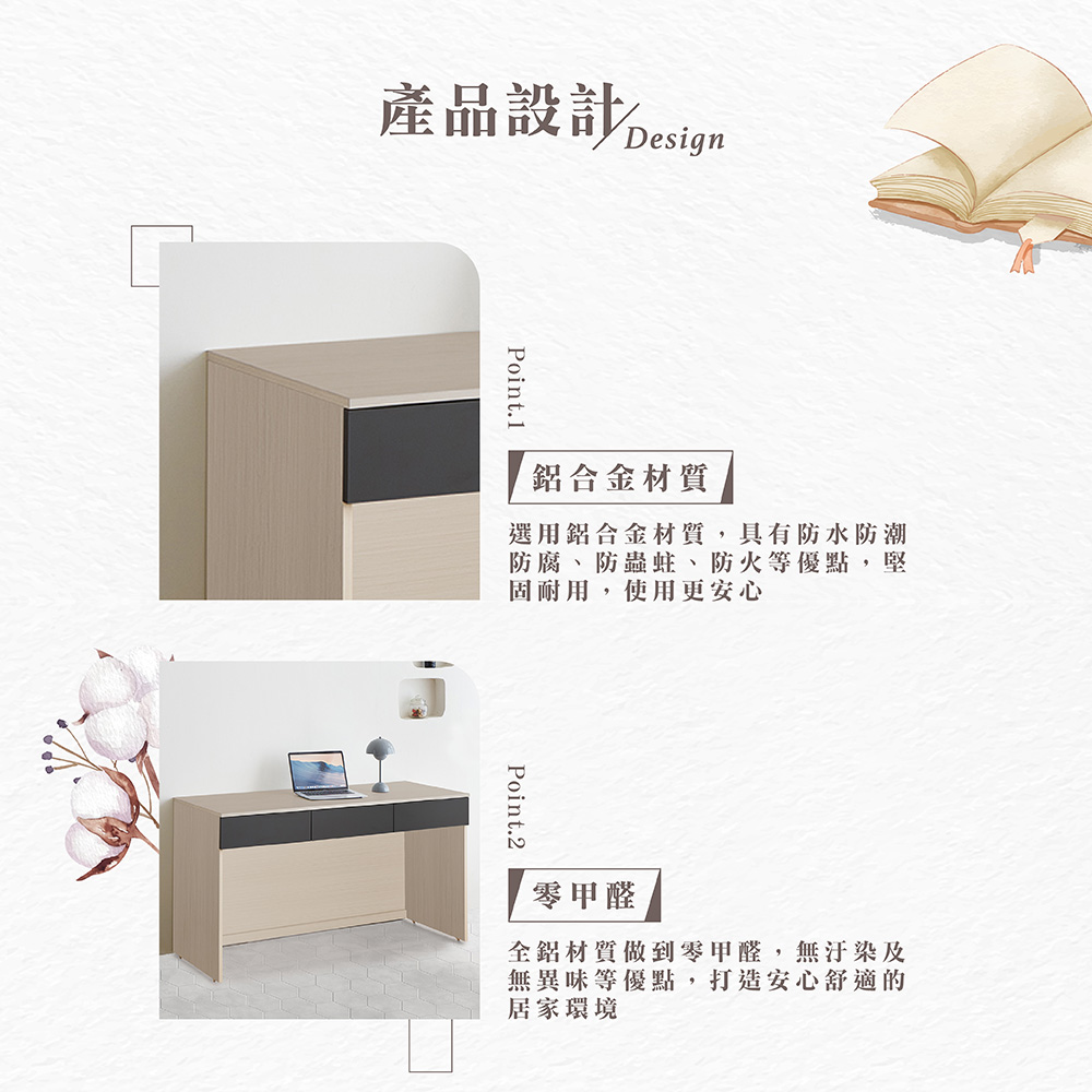 【Hampton 漢汀堡】范爾全鋁5尺三抽書桌, , large