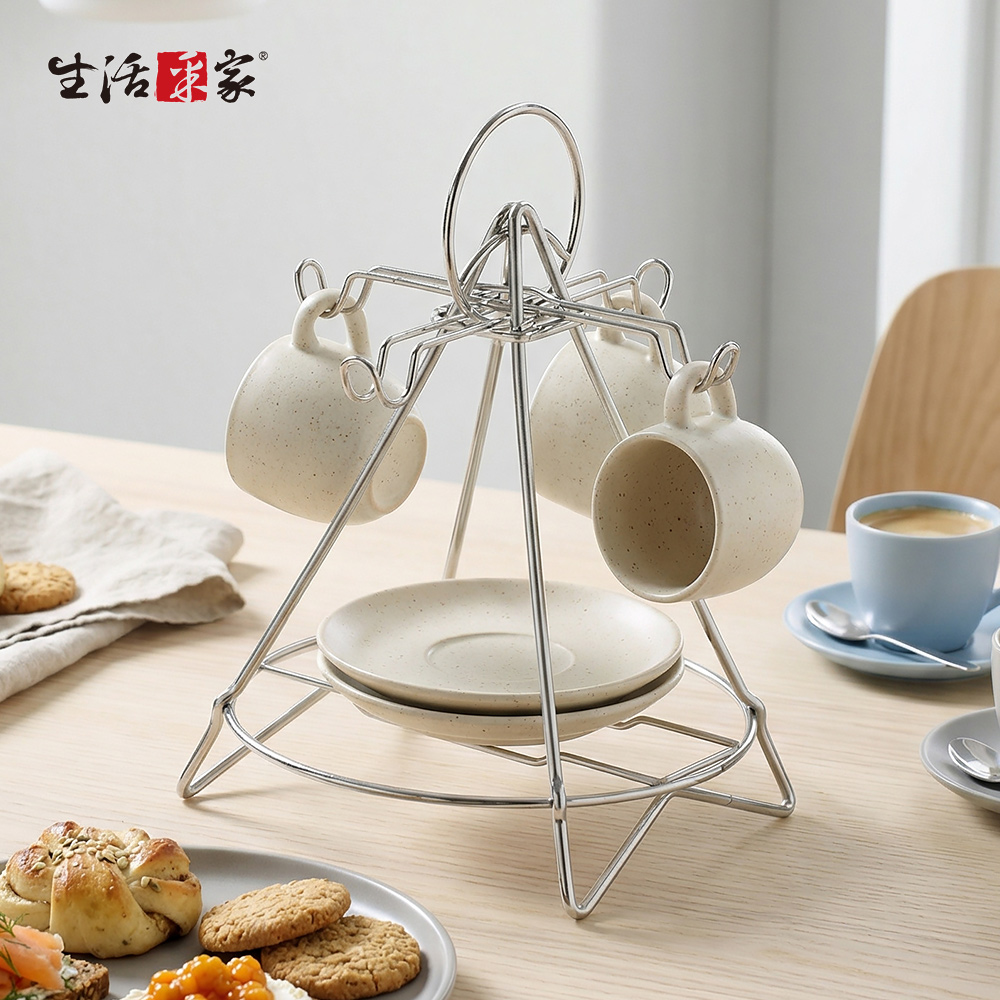 SHCJ 四人份咖啡杯架 台灣製SUS304 咖啡杯 馬克杯 杯盤架 吊掛收納, , large