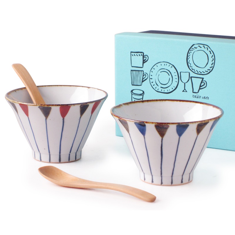 [豐名日本餐具] 4.0"飯碗 二色十草 附木匙 二入組 有田燒 / C04RB0-327, , large