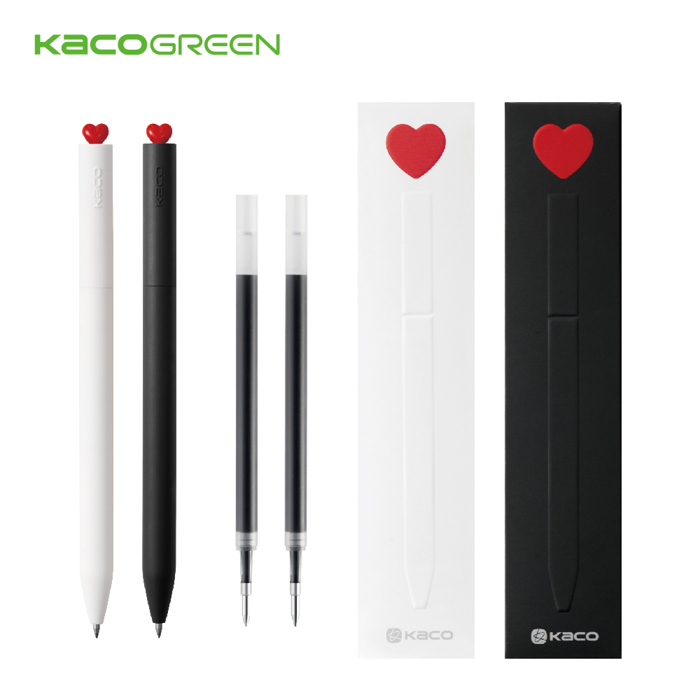 【KACO】初心0.5黑色旋轉中性筆組  黑筆 筆芯 立體愛心 旋轉式 告白 禮物 情人 高顏質 筆記 手帳*初戀白, , large