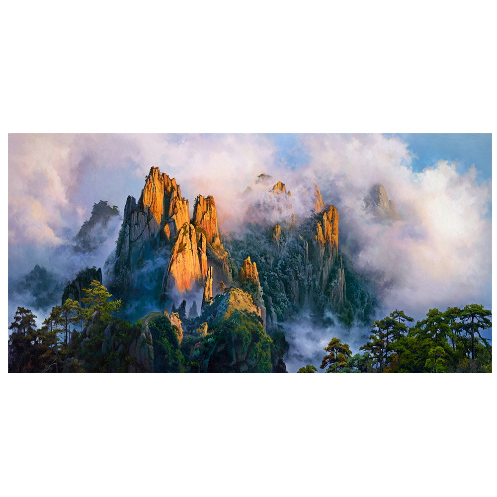 【御畫房】黃山雲海 國家一級畫師手繪油畫60&times;120cm(VF-144), , large