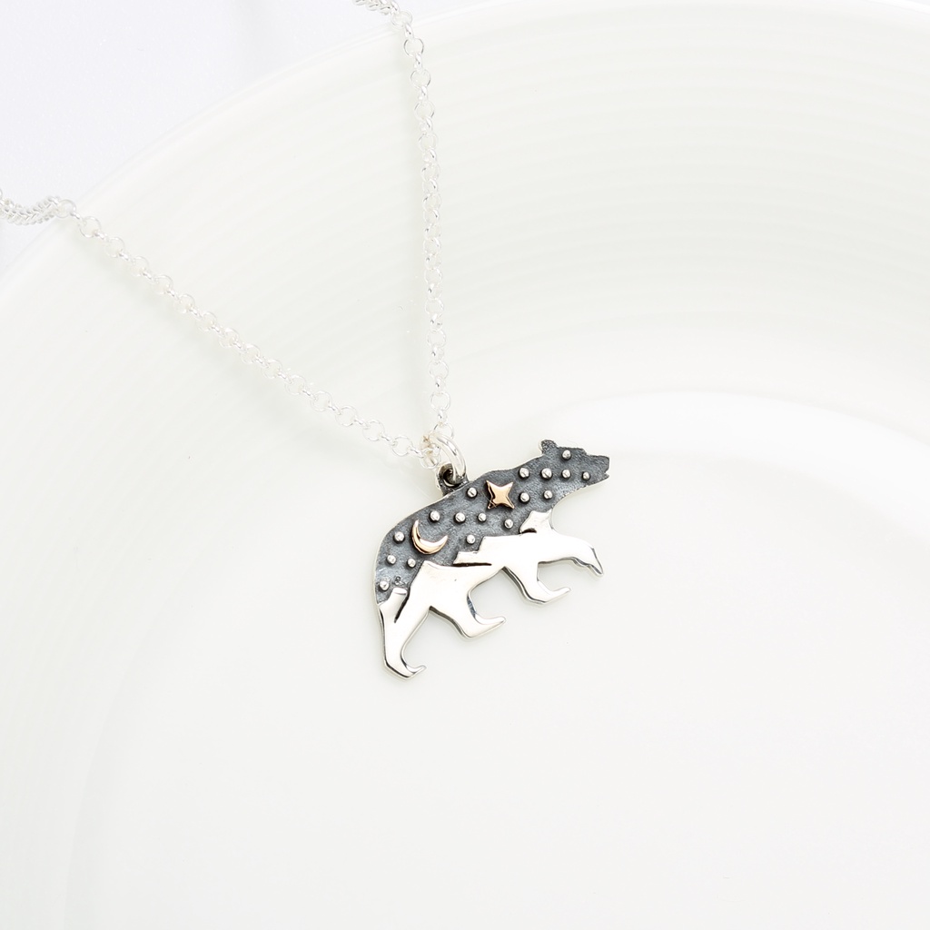 【Angel & Me】Mountains Moon Star Polar Bear s925 sterling silver necklace, , large