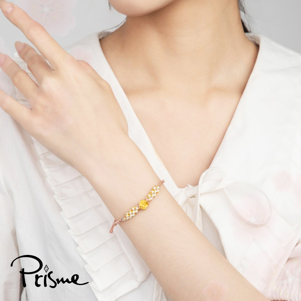【Prisme Gold】黃金手鍊 玫瑰花 粉色編織手鍊 (金重：約0.02錢&plusmn;0.01), , large