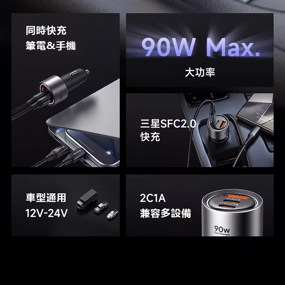 Mcdodo Gana 90W Car charger 2 USB-C + 1 USB-A, , large