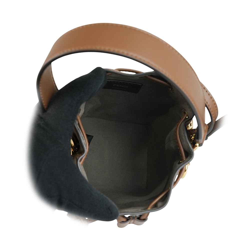 FENDI MON TRESOR FF LOGO 滿版標誌布質二用迷你水桶包/棕色, , large