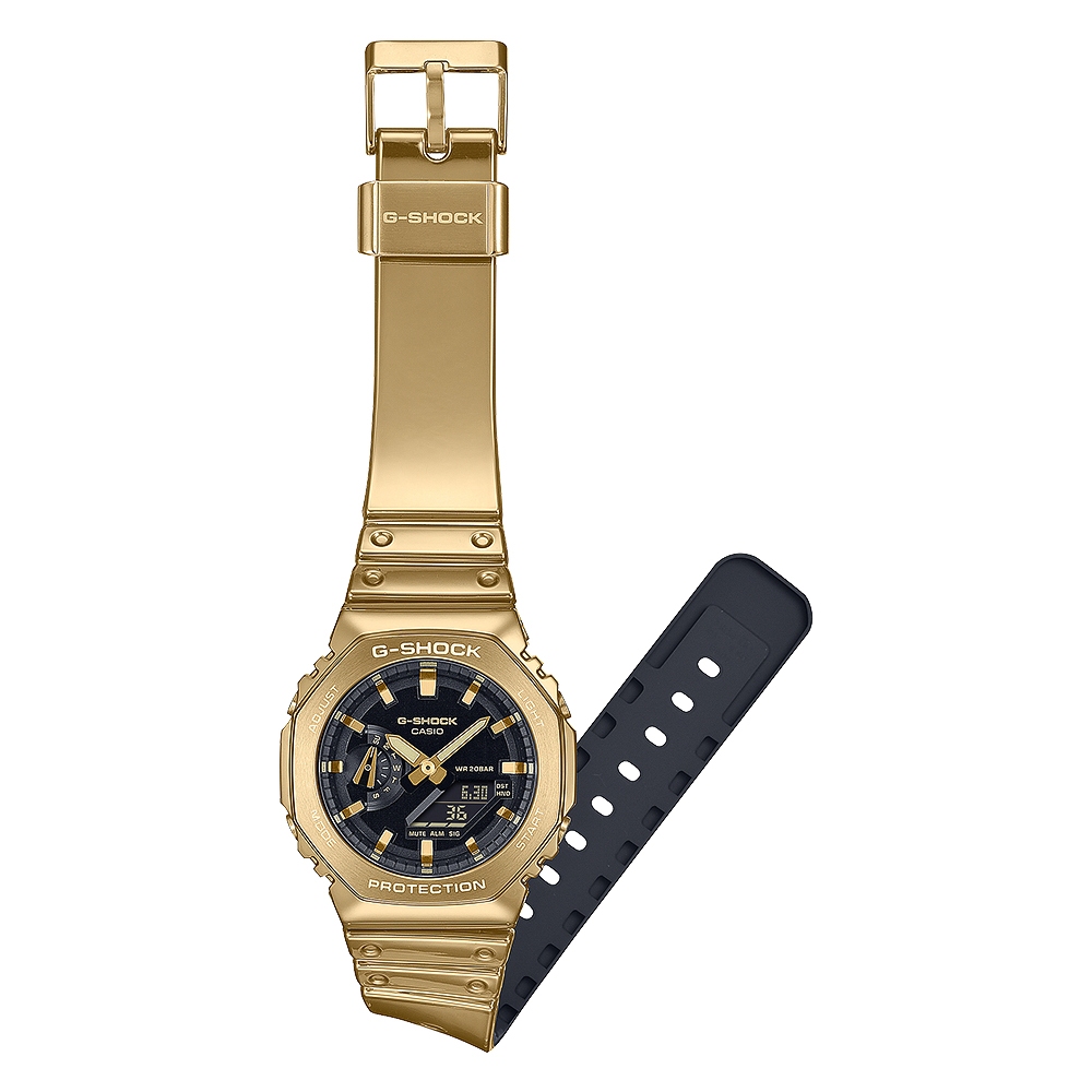 CASIO 卡西歐 G-SHOCK 單色美學 八角金屬錶殼 雙顯手錶-金 GM-2100YMG-9A, , large