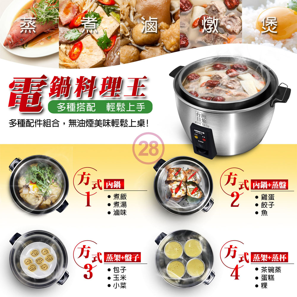日象 12人份全機316不鏽鋼養生電鍋 含蒸杯 ZOER-TOP12S, , large