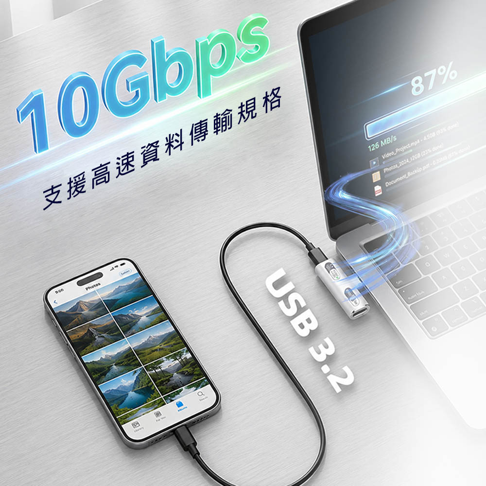 [HANLIN]-2in1TPC Type-C 快充二合一轉接頭 邊充電 邊通話 手機 通用Type C 接口 快充 PD100W 轉接頭, , large