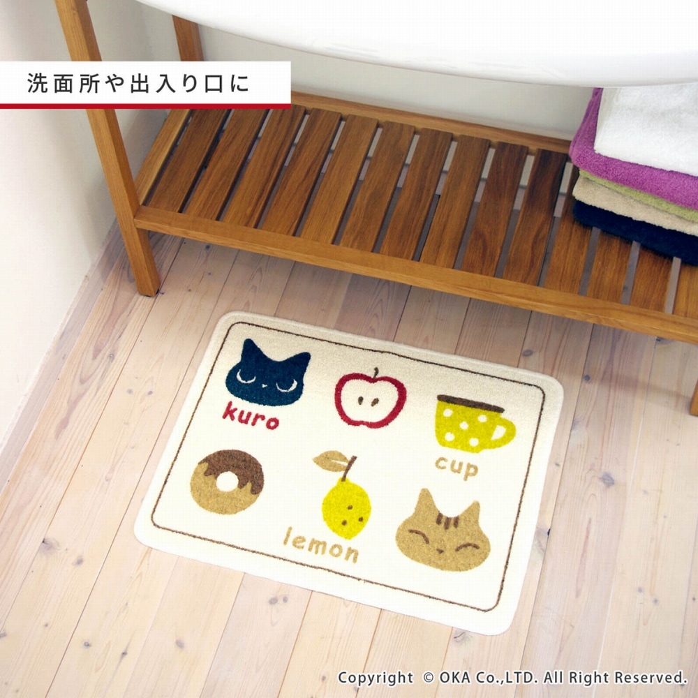 【日本Oka】日本製再生印花廚房地墊45&times;60cm(貓咪手札款/可機洗/厚4mm), , large