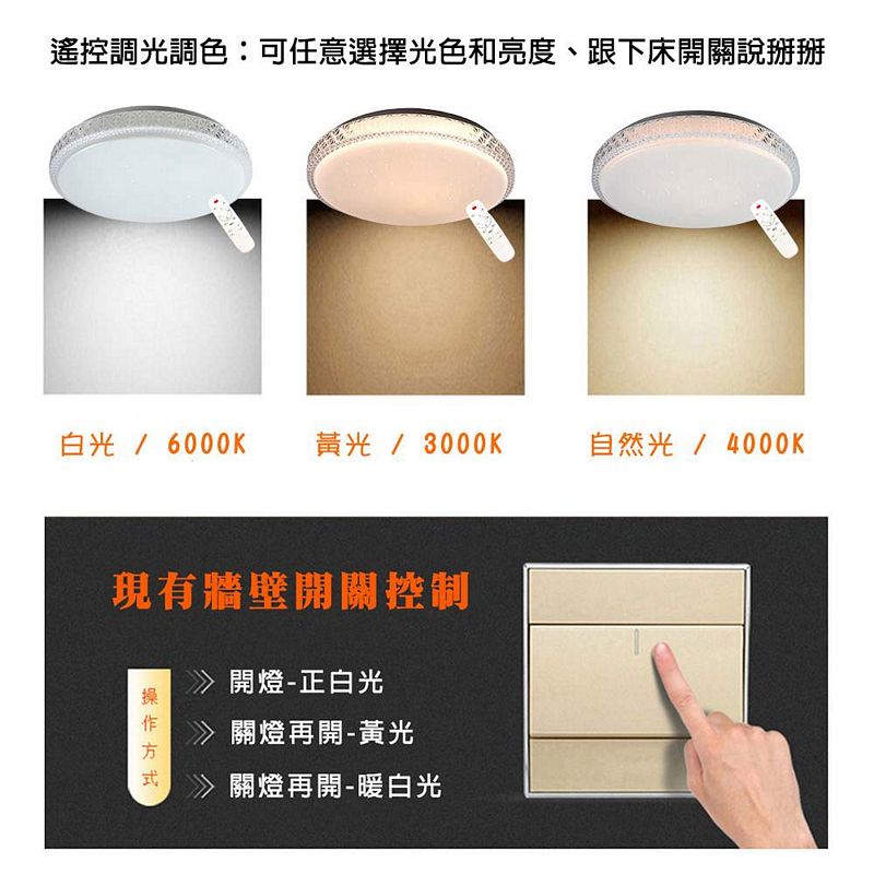 [Honey Comb]北歐星空LED54W遙控調光調色臥室吸頂燈(V3894C54), , large