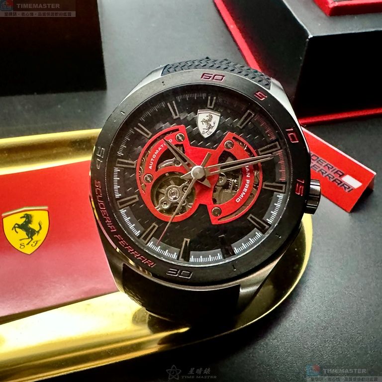 [星晴錶業]FERRARI手錶,46mm,FE00108黑色錶面黑錶殼深黑色矽膠錶帶款, , large