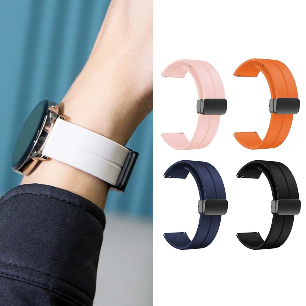 【山水之寶】三星/小米/Garmin Quick Releas快拆式錶帶替換錶帶 親膚矽膠 磁吸摺疊扣運動通用錶帶 20mm, , large