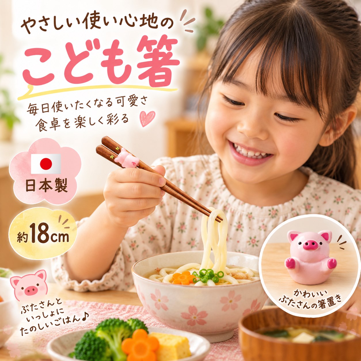 【HIYASU日安工坊】日本兒童箸-小豬 附筷架, , large