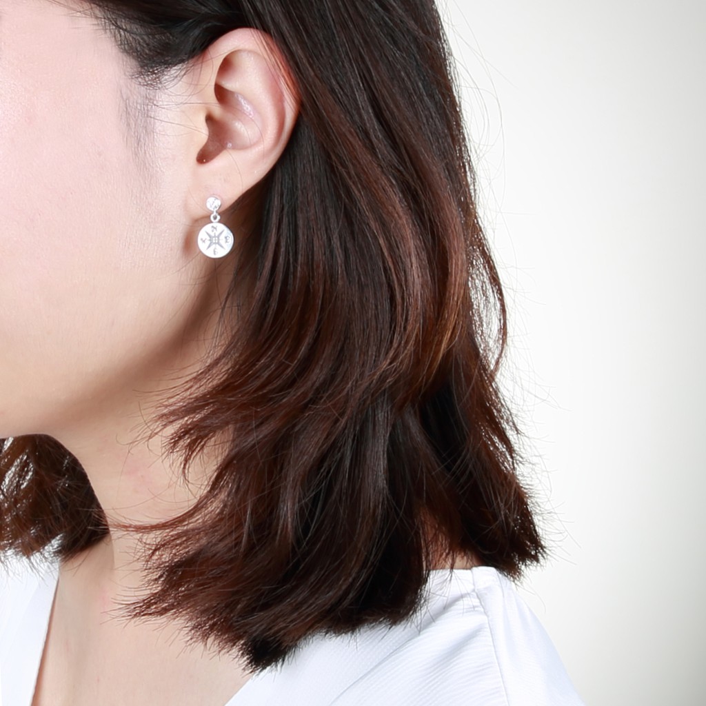 【Angel & Me】Lucky compass s925 sterling silver earrings birthday gift, , large