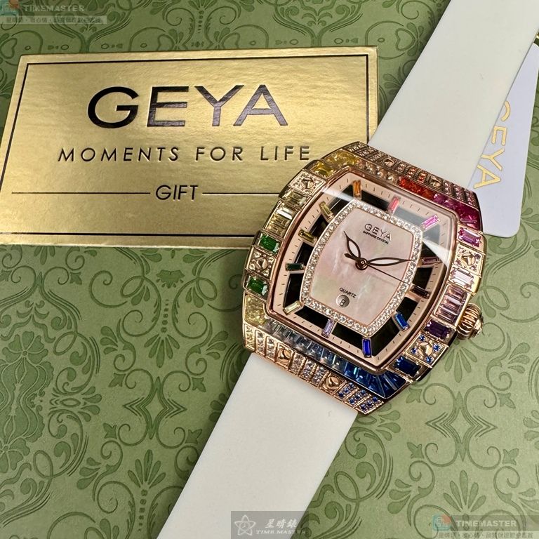 [星晴錶業]GEYA手錶,36mm, 44mm,G76221LHW白色錶面玫瑰金錶殼白矽膠錶帶款, , large