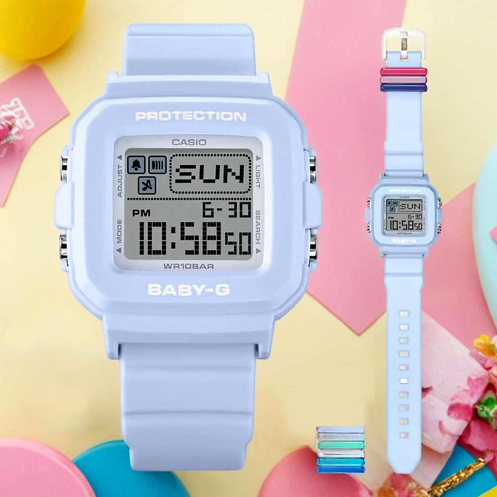 CASIO 卡西歐 BABY-G 隨附6個繽紛錶帶環 像素動畫手錶 BGD-10L-2, , large