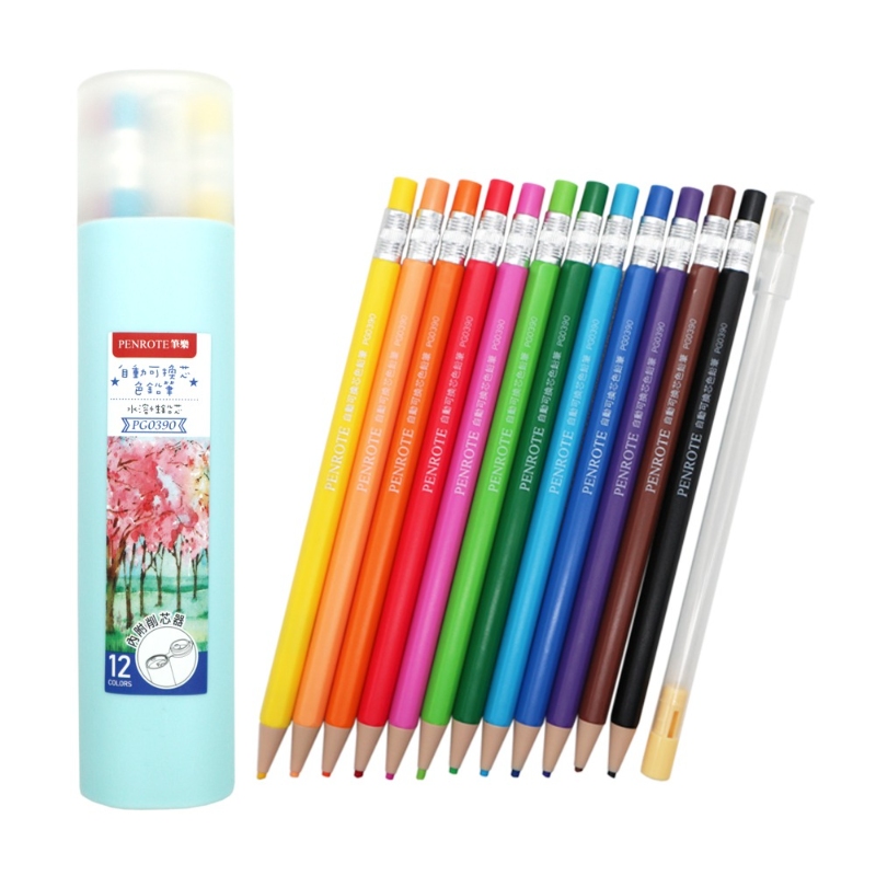 12-Color Mechanical Refillable Colored Pencils, , large