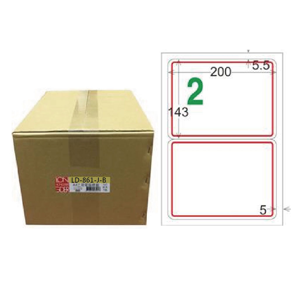 【龍德】LONGDER 三用電腦標籤 A4 2格 圓角 143*200mm 紅框 1000張/箱 LD-861-J-B(適用雷射、噴墨、影印), , large