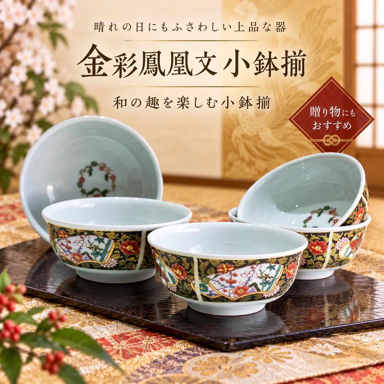 【HIYASU日安工坊】金彩鳳凰文 小缽揃 <化粧>, , large