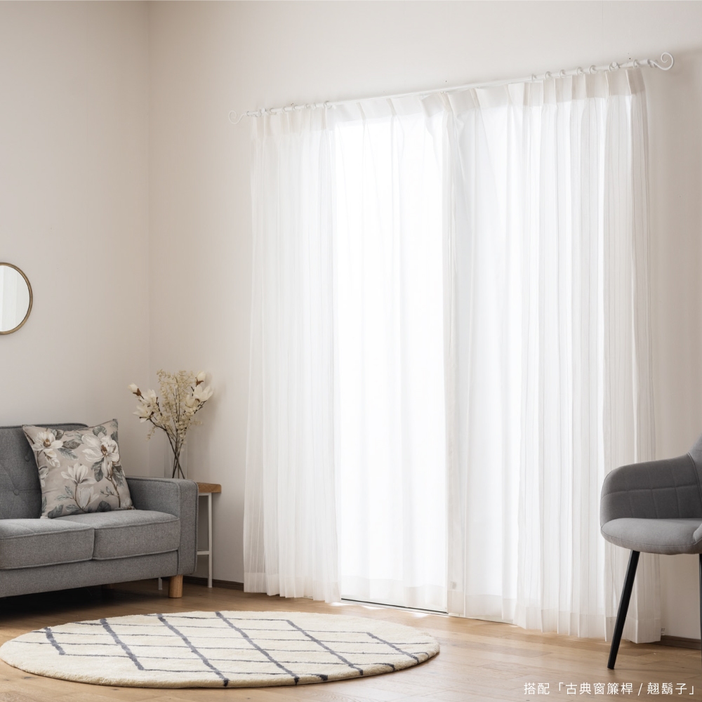 Ready-Made Sheer Curtains &ndash; Set of 2 Panels &ndash; "Snow White Stripes" &ndash; Width 100cm, Height 163/208/238cm &ndash; Made in Taiwan &ndash; White Color &ndash; Vertical Stripes &ndash; Machine Washable, , large