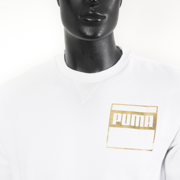 Puma Rebel 男 長袖上衣 T恤 基本款 運動 休閒 訓練 棉質 圓領 舒適 穿搭 白金 [85089202], , large