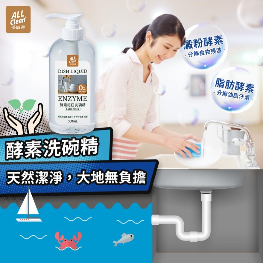 【多益得】ALL Clean酵素每日洗碗精(無香.茶樹)500ml按壓/補充瓶/, , large