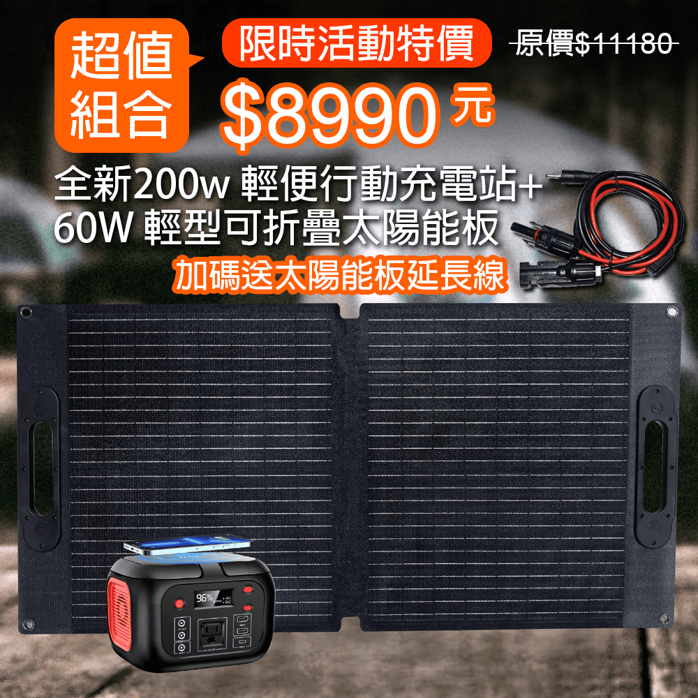 【iSOLAR】200w portable charging station+60W Foldable solar panel, , large